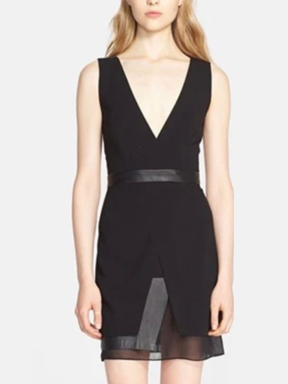 NWT Alice + Olivia Brice Layered Silk & Lamb Leather Mini Dress: Size 2